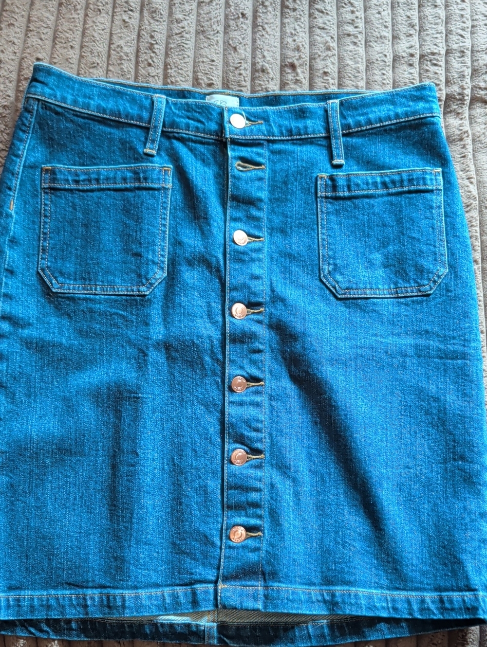 J. Crew Bright Blue Button-Front Denim Midi Skirt